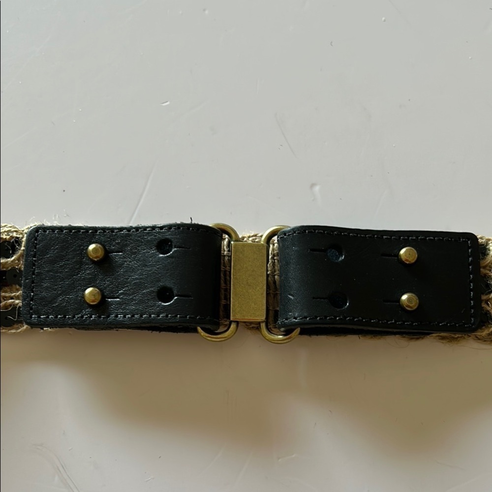 J Crew Jute & Leather Belt Sequin Accents Brass Hardware - Size MEDIUM - Picture 2 of 12
